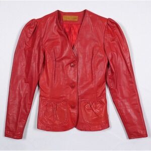 VTG OSHWAHKON "Wyly's" Cherry Red Leather Jacket 1970s /80s Women's XS RARE